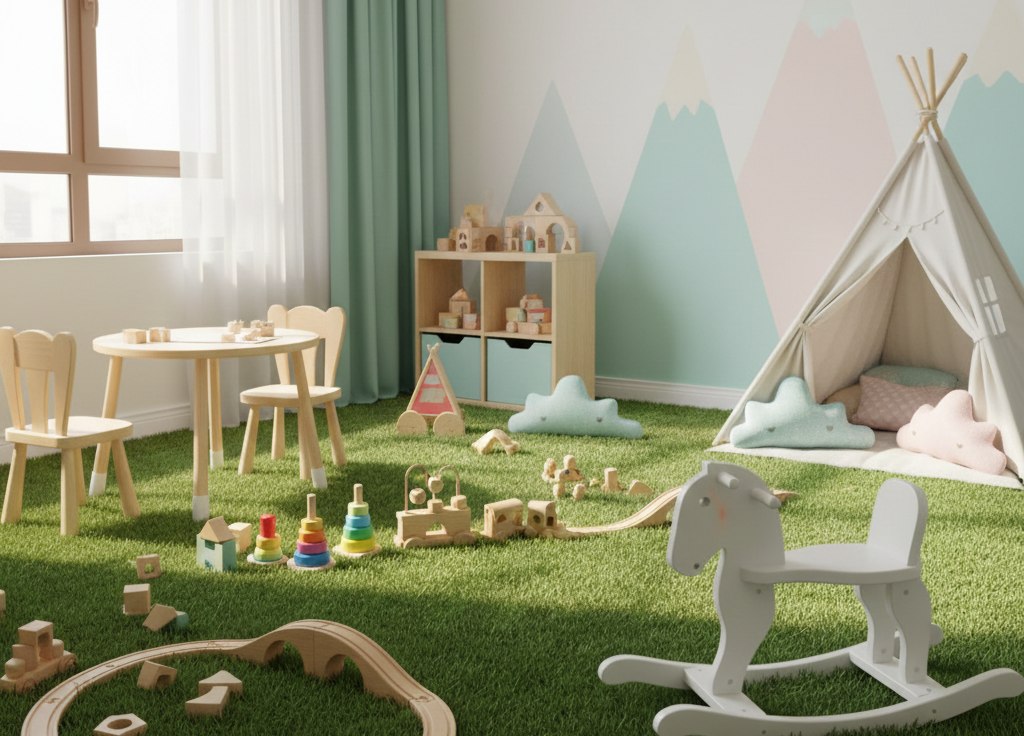 cesped interior niño