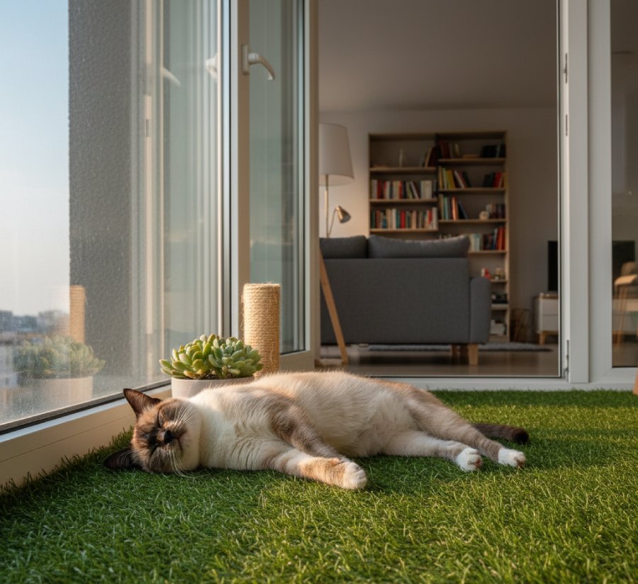 gato en cesped artificial